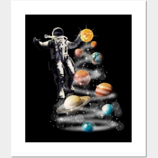 Cosmic Baller - Abstract Astronaut Playing Basketball with Planets Posters and Art